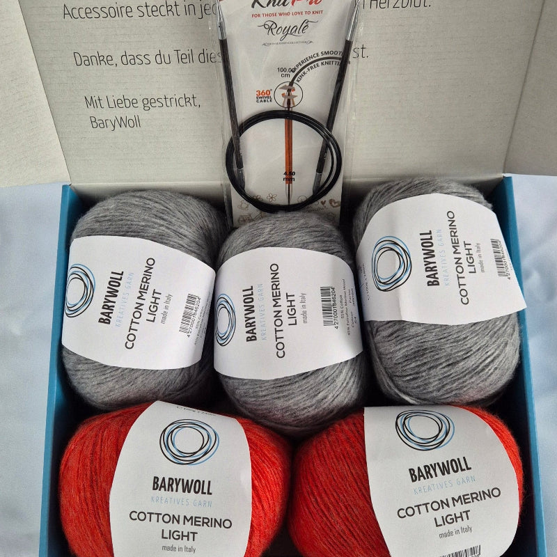 Wollbox 58 – Rundstricknade mit Cotton Merino Grau und Terracotta - BaryWoll