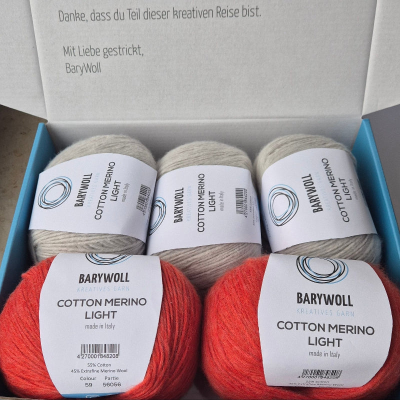 Wollbox 62 – Cotton Merino Light in Perlgrau und Terracotta - BaryWoll