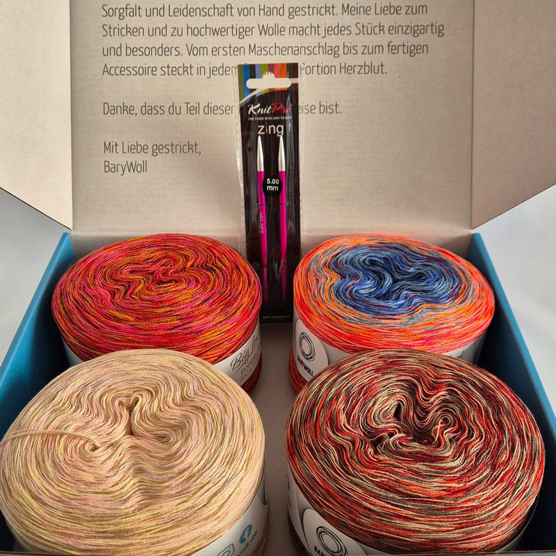 Wollbox 2 hochwertige Garne für kreative Strickprojekte mit Nadelspitzen - BaryWoll